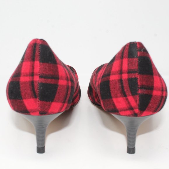 Sole Society Womens Sz 9.5M Desi Red Black Buffalo Plaid Slip On Kitten Heels - Picture 5 of 9